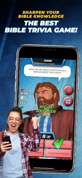 Bible Trivia Game: Heroes (Библейская игра викторина) [МОД: Бесконечные деньги, Монеты и Мега MOD] Screenshot 1