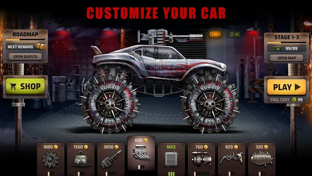 Zombie Hill Racing: Earn Climb (Зомби Хилл Рейсинг) [МОД: Бесконечные деньги, Монеты и Мега MOD] Screenshot 1