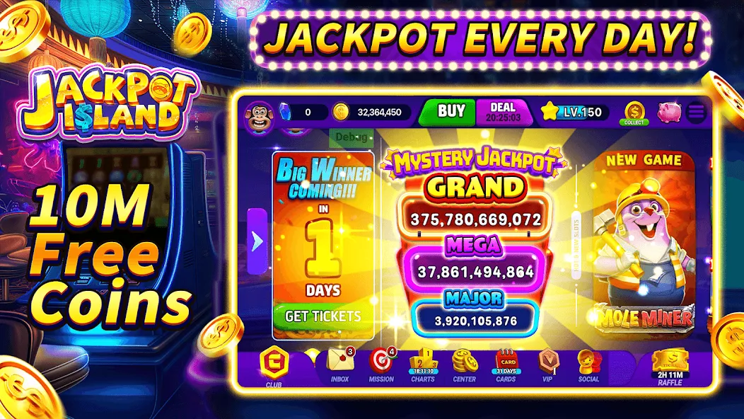 Jackpot Island - Slots Machine (Джекпот Айленд) [МОД: Все открыто, Дополнительные деньги и Меню MOD] Screenshot 1