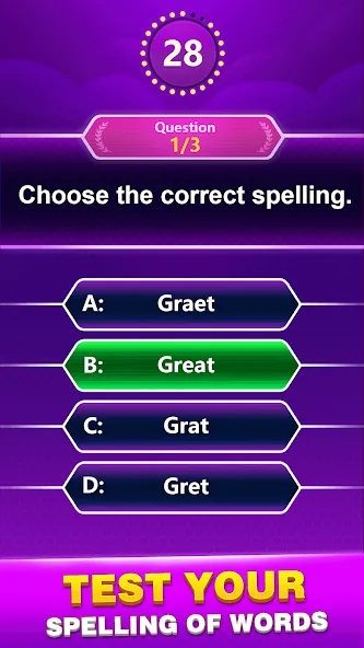 Spelling Quiz - Word Trivia (Спеллинг Квиз) [МОД: Все открыто, Дополнительные деньги и Меню MOD] Screenshot 1